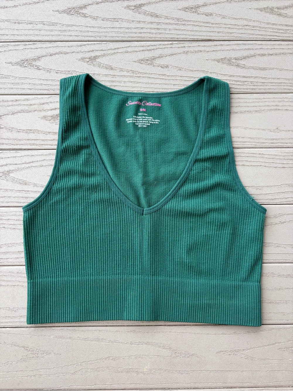 Suzette Collection Green Ribbed Cropped Tank Top Sports Bra